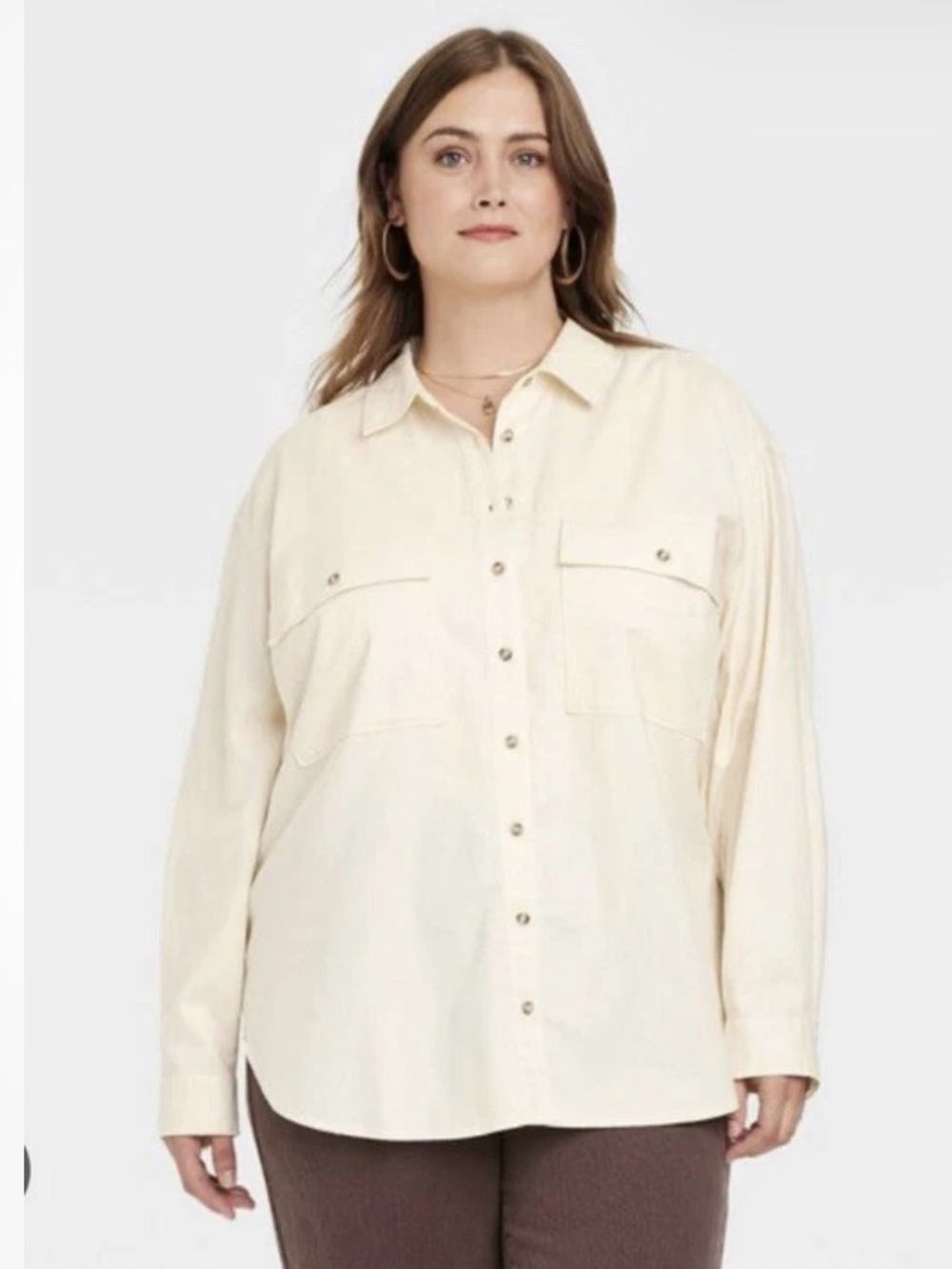 Universal Thread Oversized Fit Corduroy Button Down Shacket Cream Size Medium